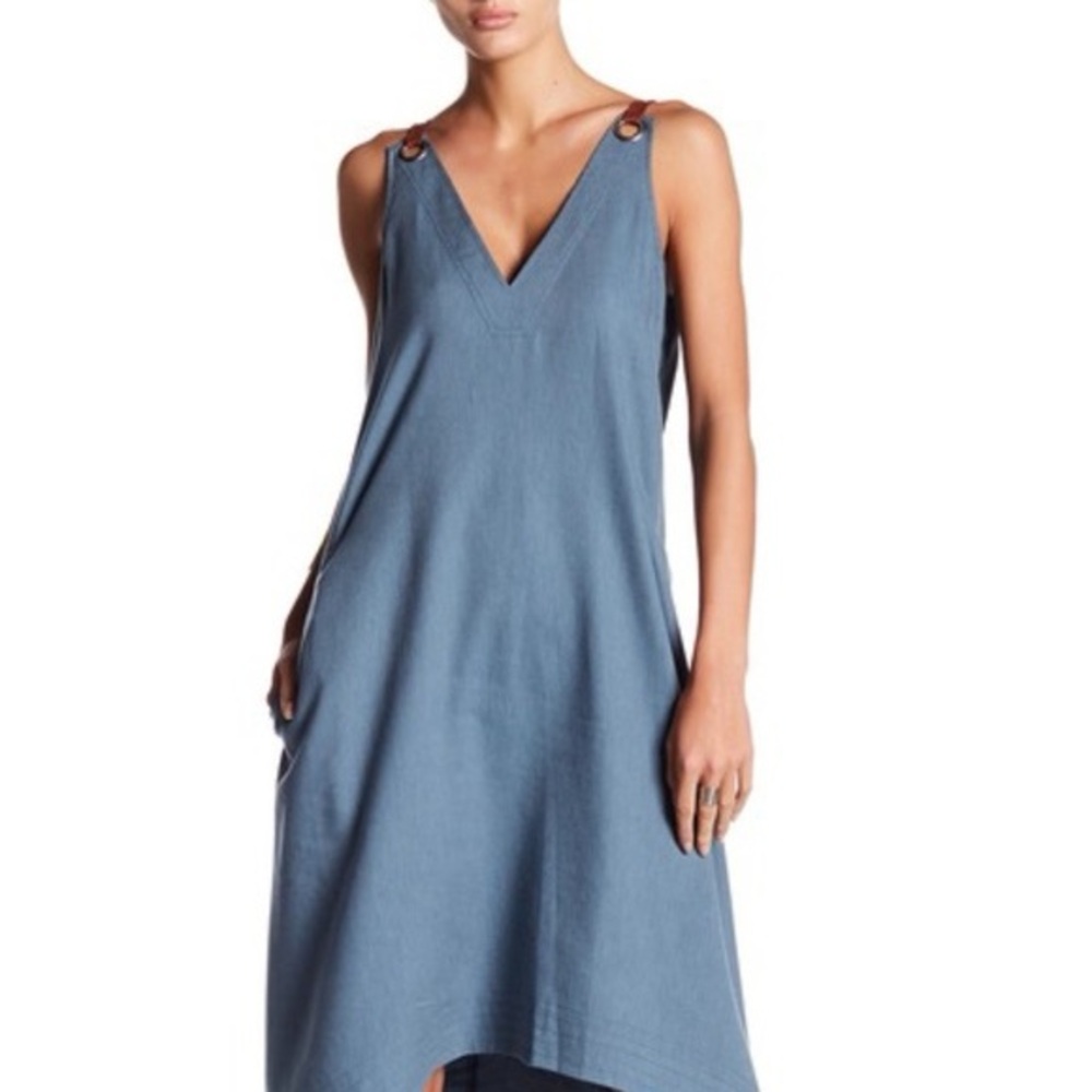 BCBGMAXAZRIA Kirsten Woven High Low Dress with Leather Strap/Side pockets